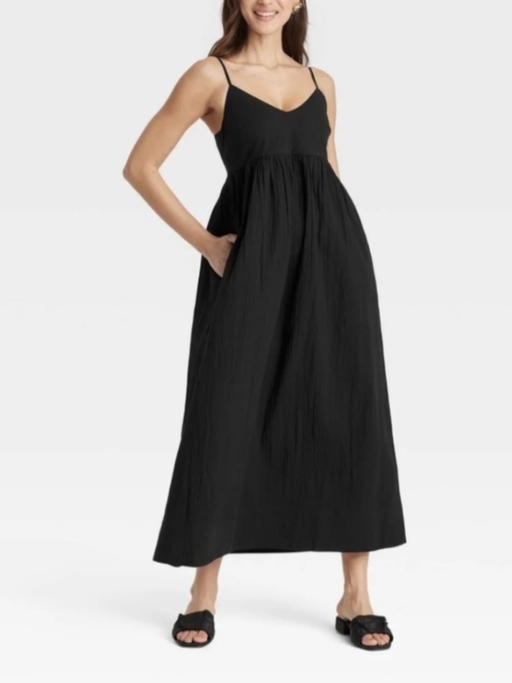 NWT Women’s Seersucker A-line Maxi Dress, Black, Size M